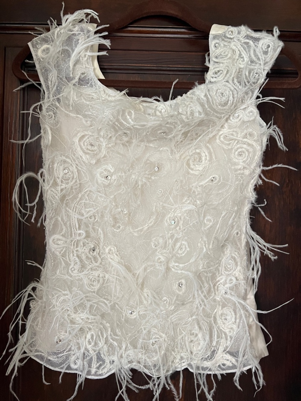 Gorgeous Pamela Rolland feather sequin ivory top